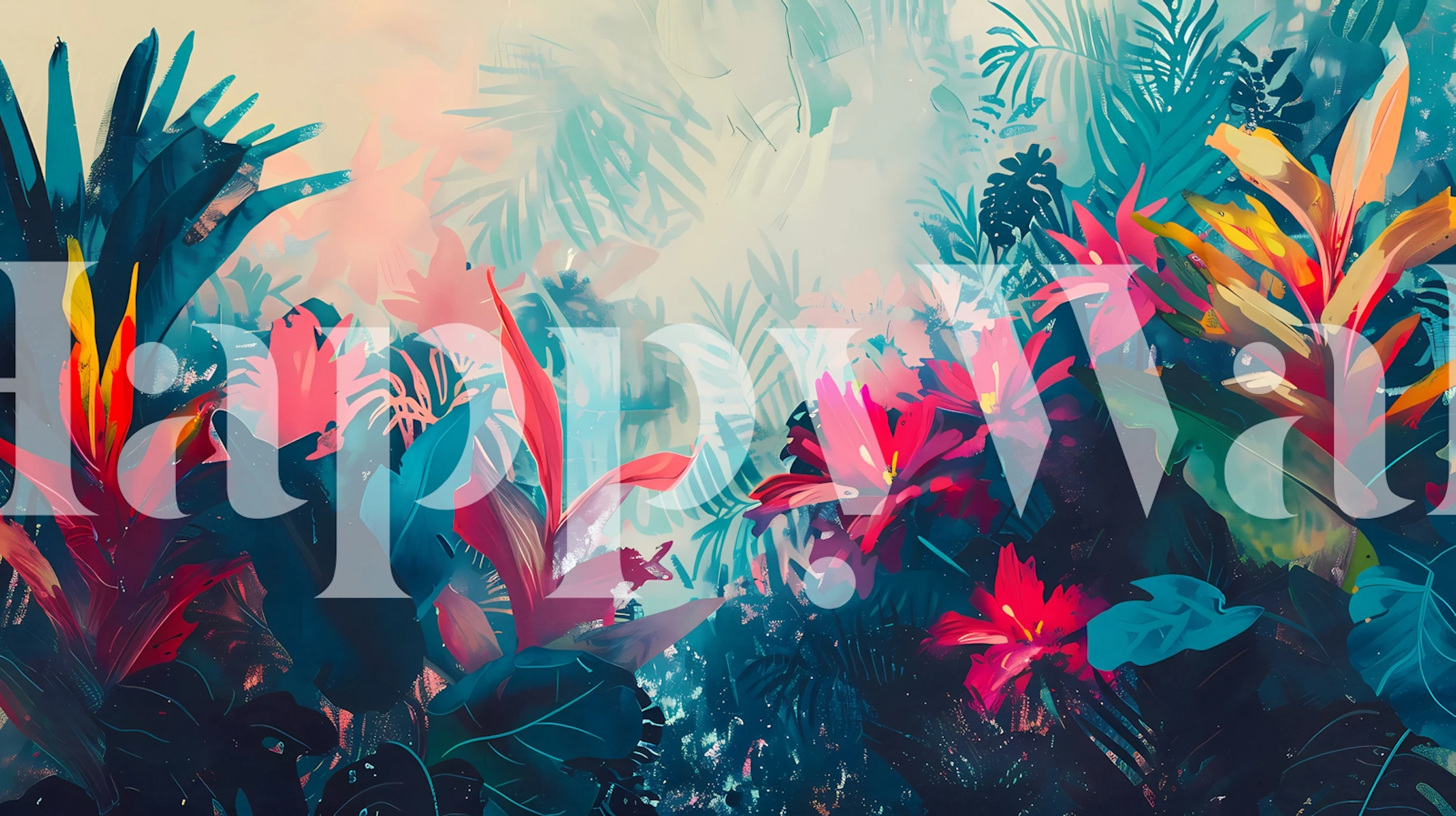 Colorful tropical foliage wall mural for interior decor