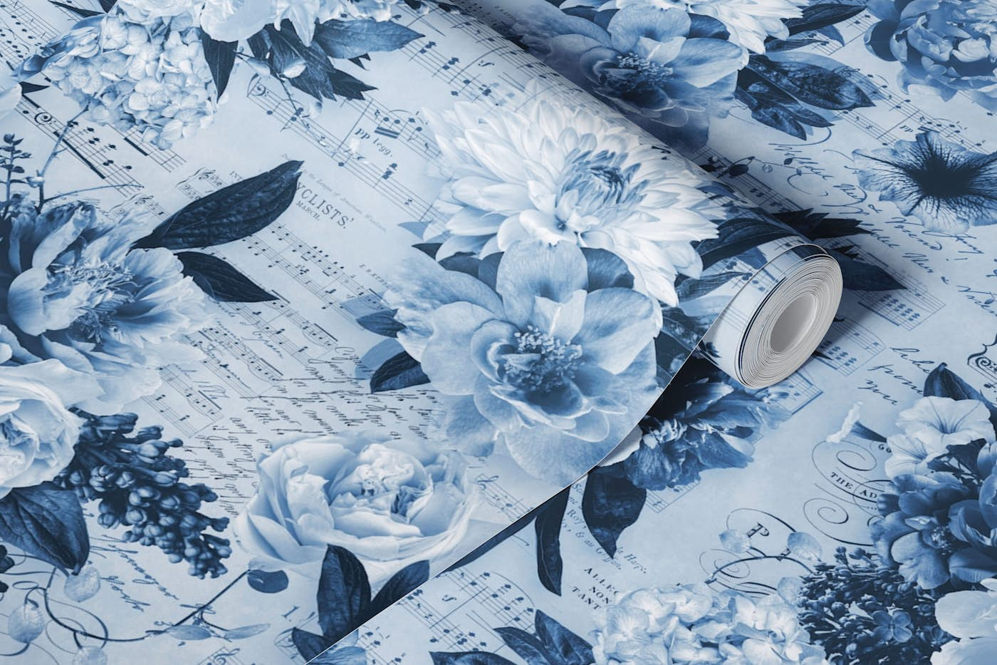 Music And Flowers Vintage Blue Opulence wallpaper roll