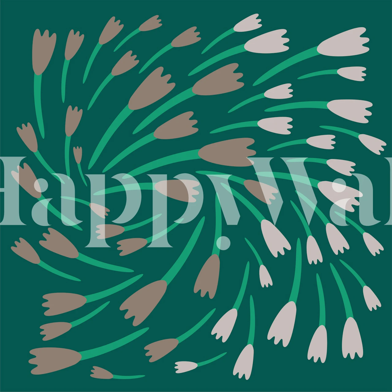 Tummanvihreä tapetti, jossa on turning flowers -kuvio