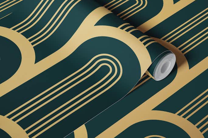 Art Deco Luxury Cyan and Gold Columnswallpaper roll