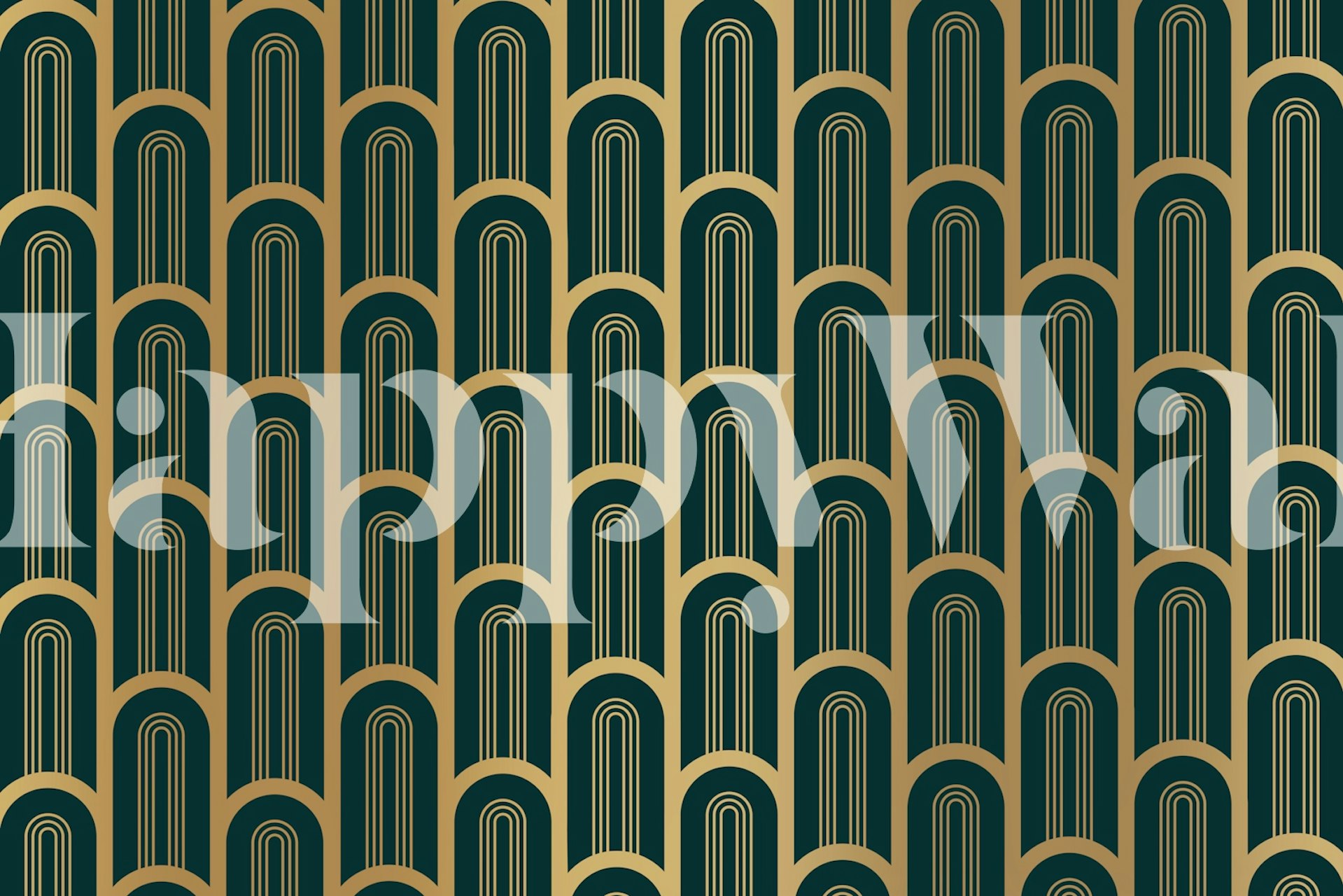 Art Deco cyan and gold columns wallpaper in a room