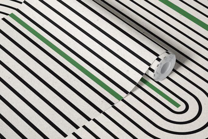 Mid Century Modern Green Black Linewallpaper roll