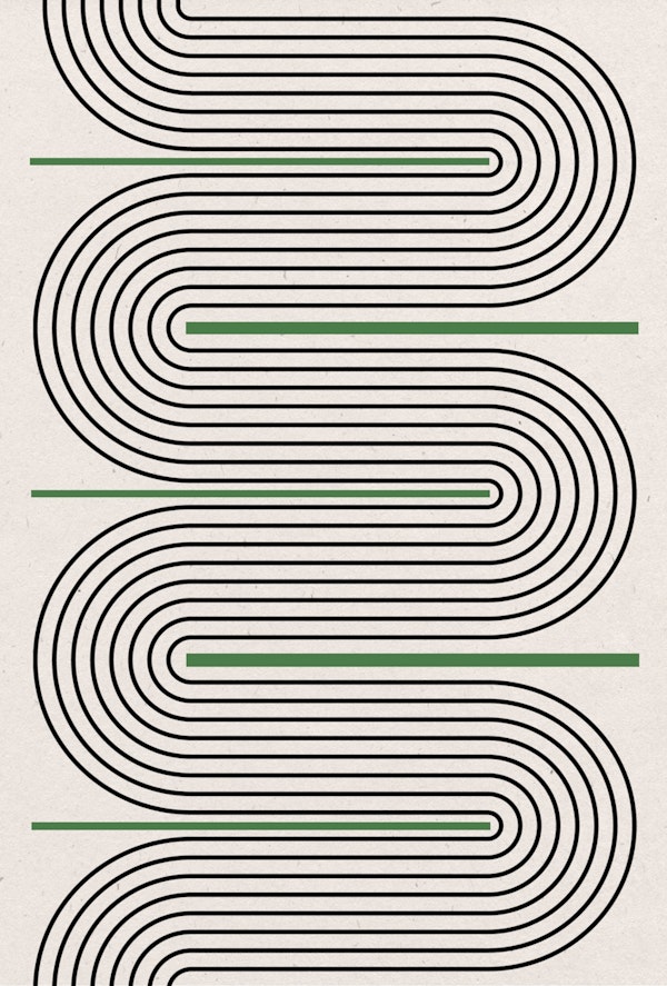 Mid Century Modern Green Black Line