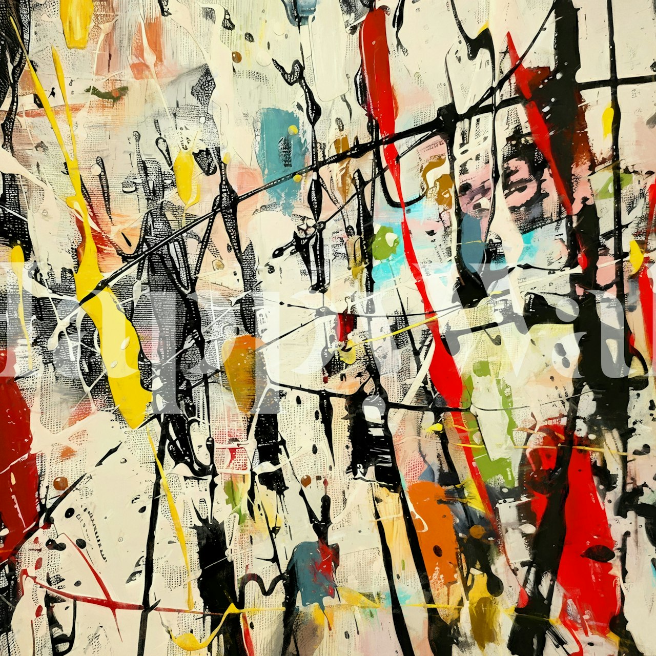 Colorful brushstrokes in red, yellow, and black abstract wallpaper