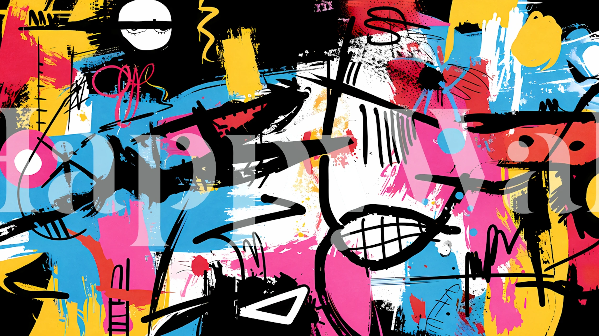 Vibrant street art style wall mural with a mix of colors and graffiti elements