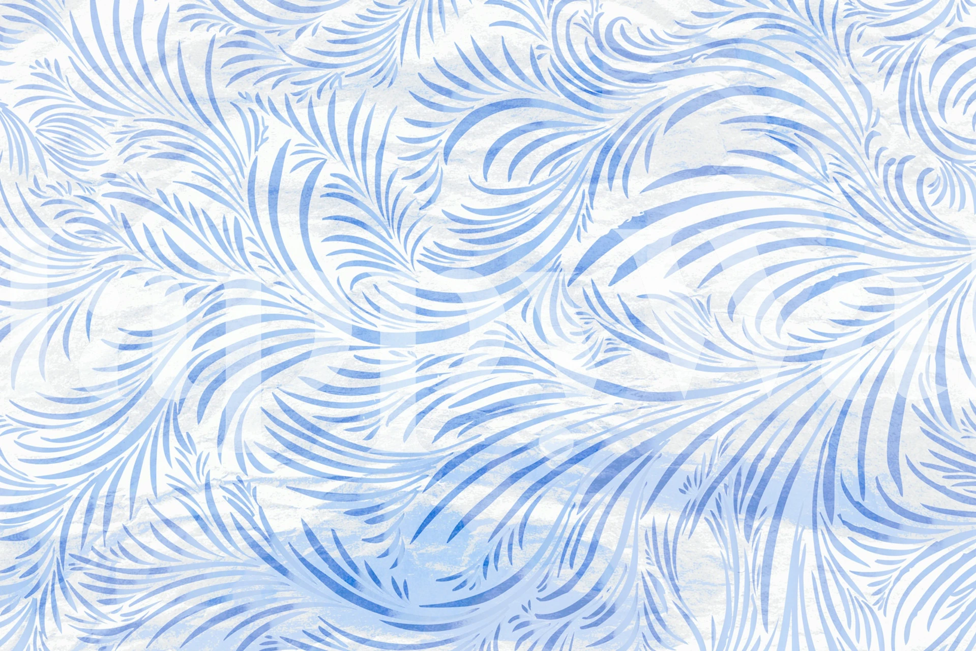 Delft blue palm leaves wallpaper in a room