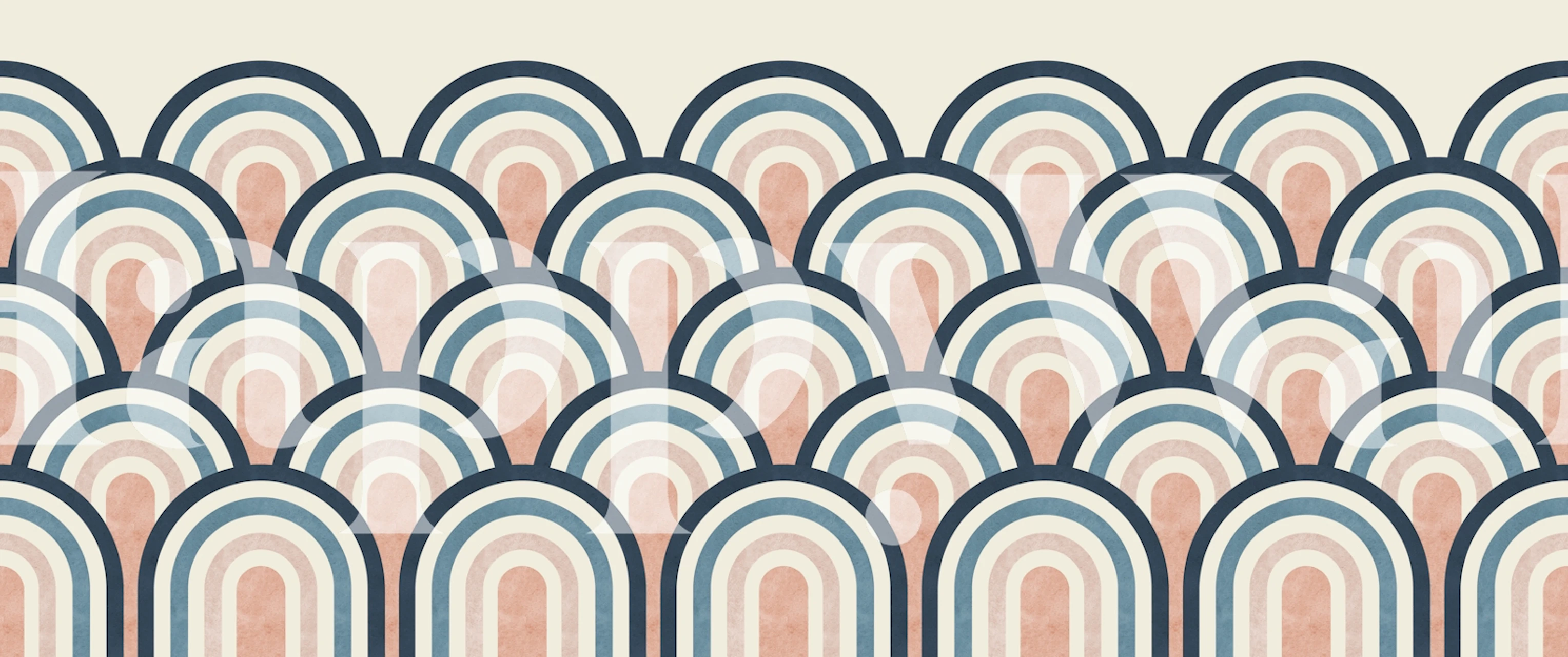 Blue and pink rainbow wallpaper in a room