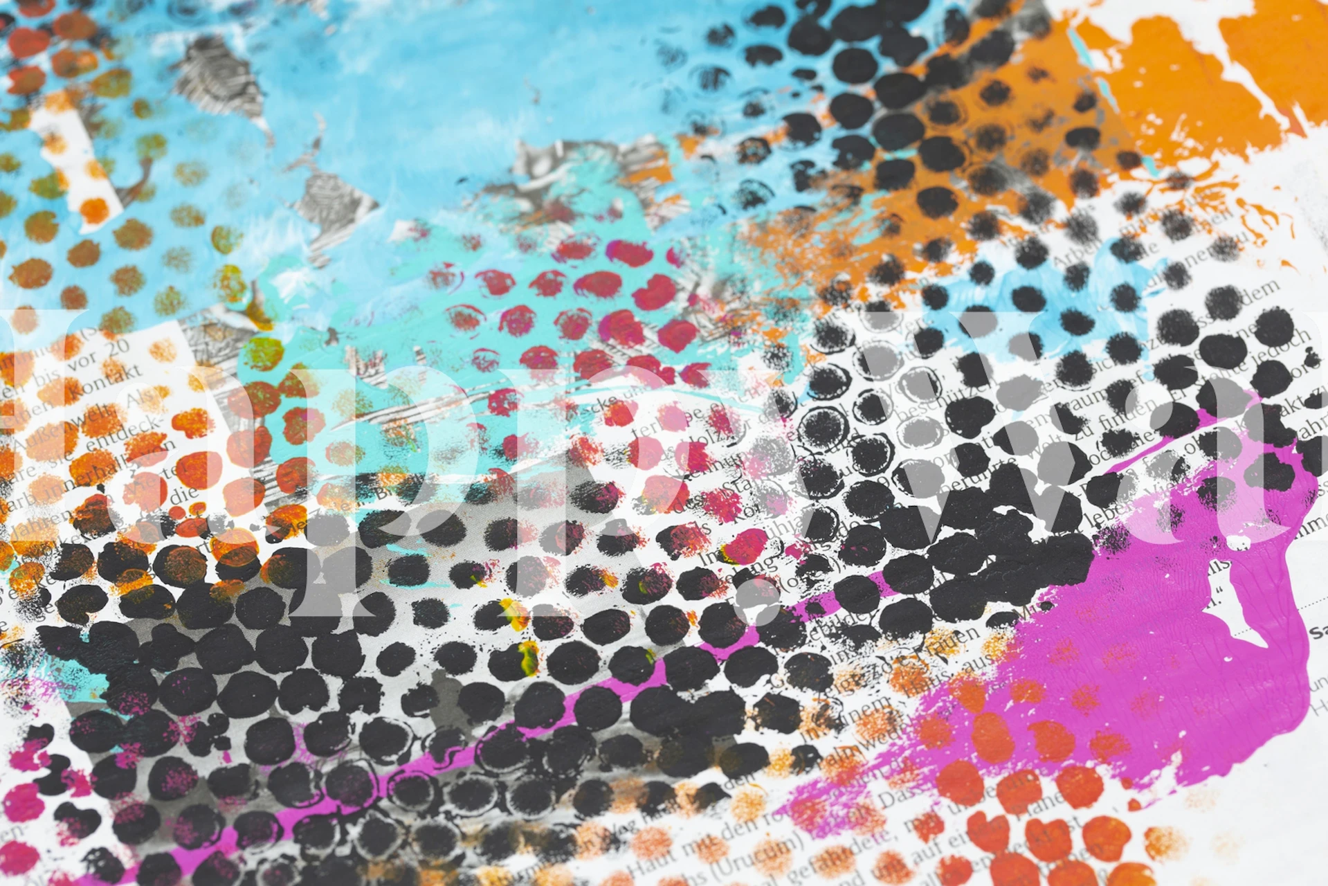 Colorful abstract grunge wallpaper with vibrant splotches and polka dots