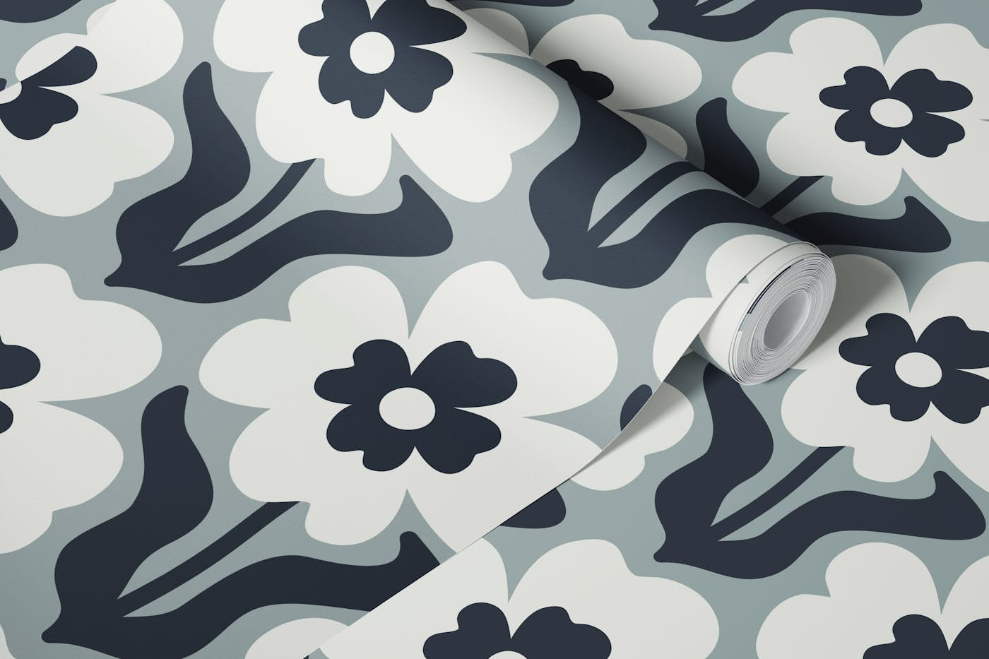 Retro blossom pattern, grey / 3037 D wallpaper roll