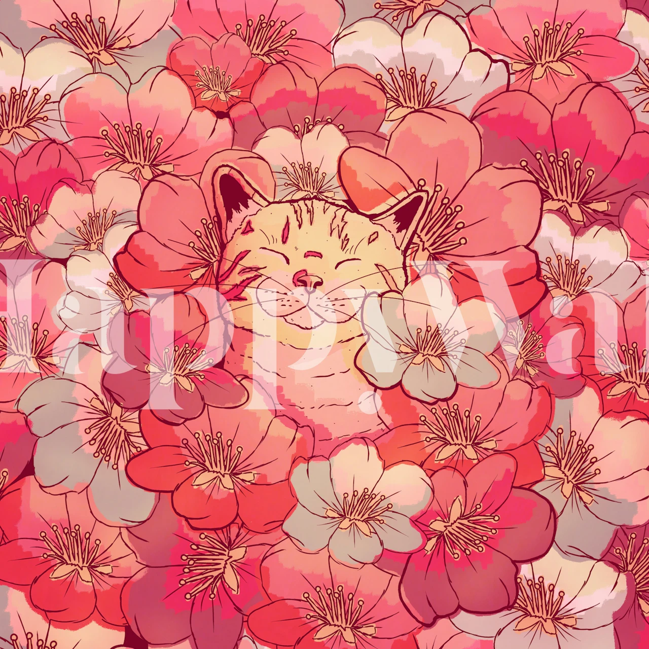 Cherry blossom cat tapet i ett rum
