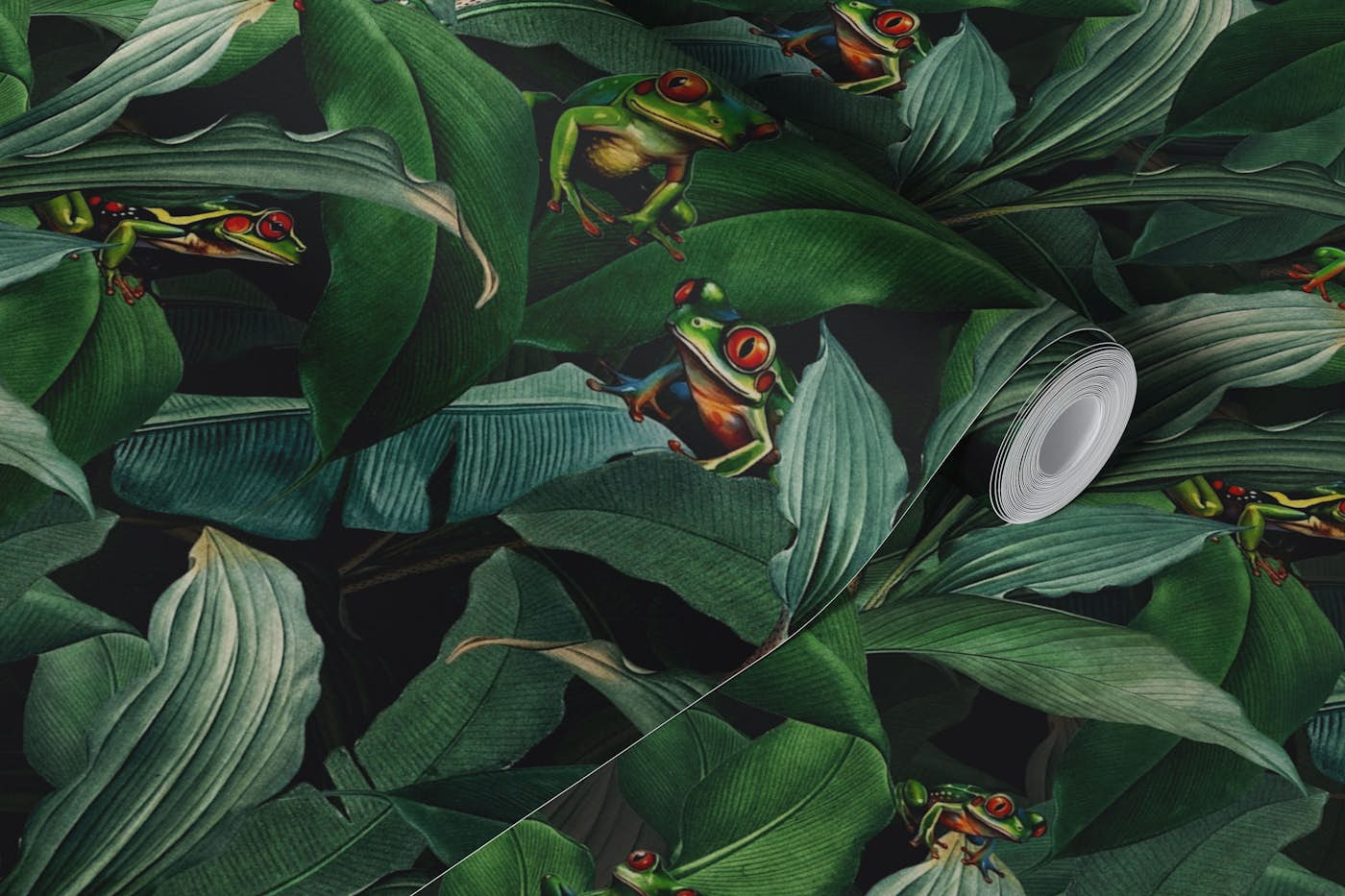 Treefrogs In Exotic Midnight Rainforest wallpaper roll