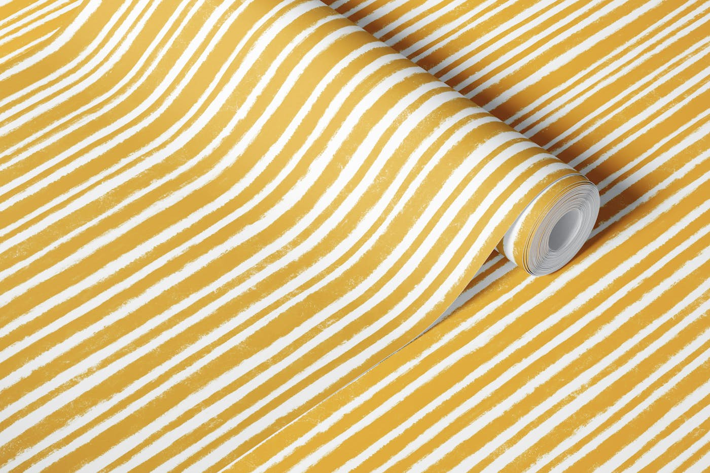 Vertical & Textured Stripes - Mustard Yellow wallpaper roll