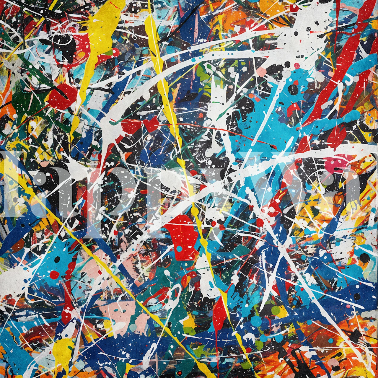 Mural de parede de inspiração expressionista abstrata com toques vibrantes de cores e linhas dinâmicas