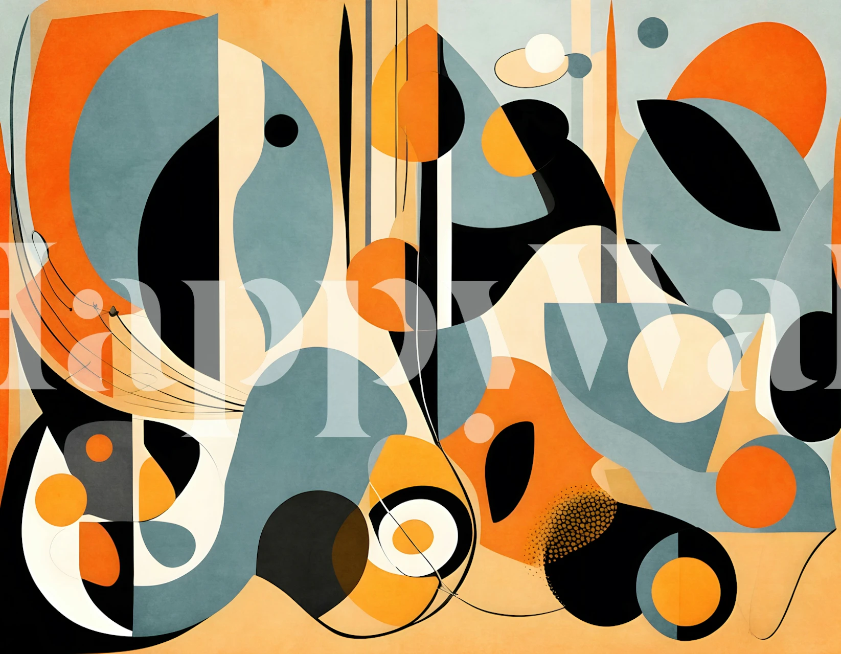 Geometric abstract pattern in blue, orange, and black wallpaper