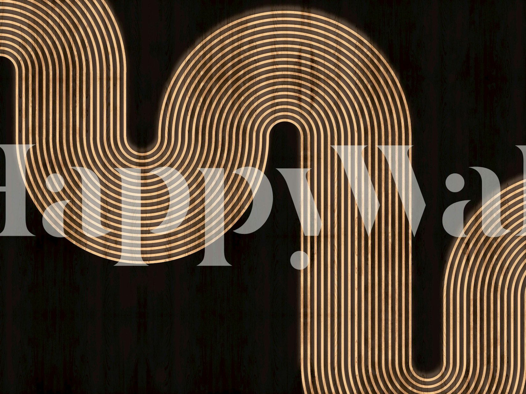 Geometrisch patroon met bruine en crèmekleurige lijnen op een zwarte achtergrond wallpaper
