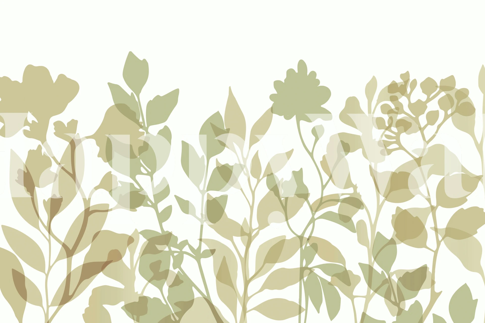 Layered beige and green leaves wall mural for home décor