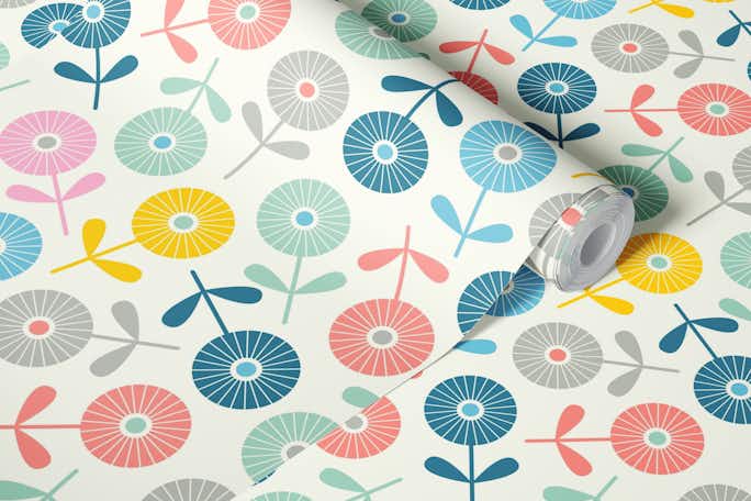 SPRING DITSY Fresh Floral - Pastels on Creamwallpaper roll