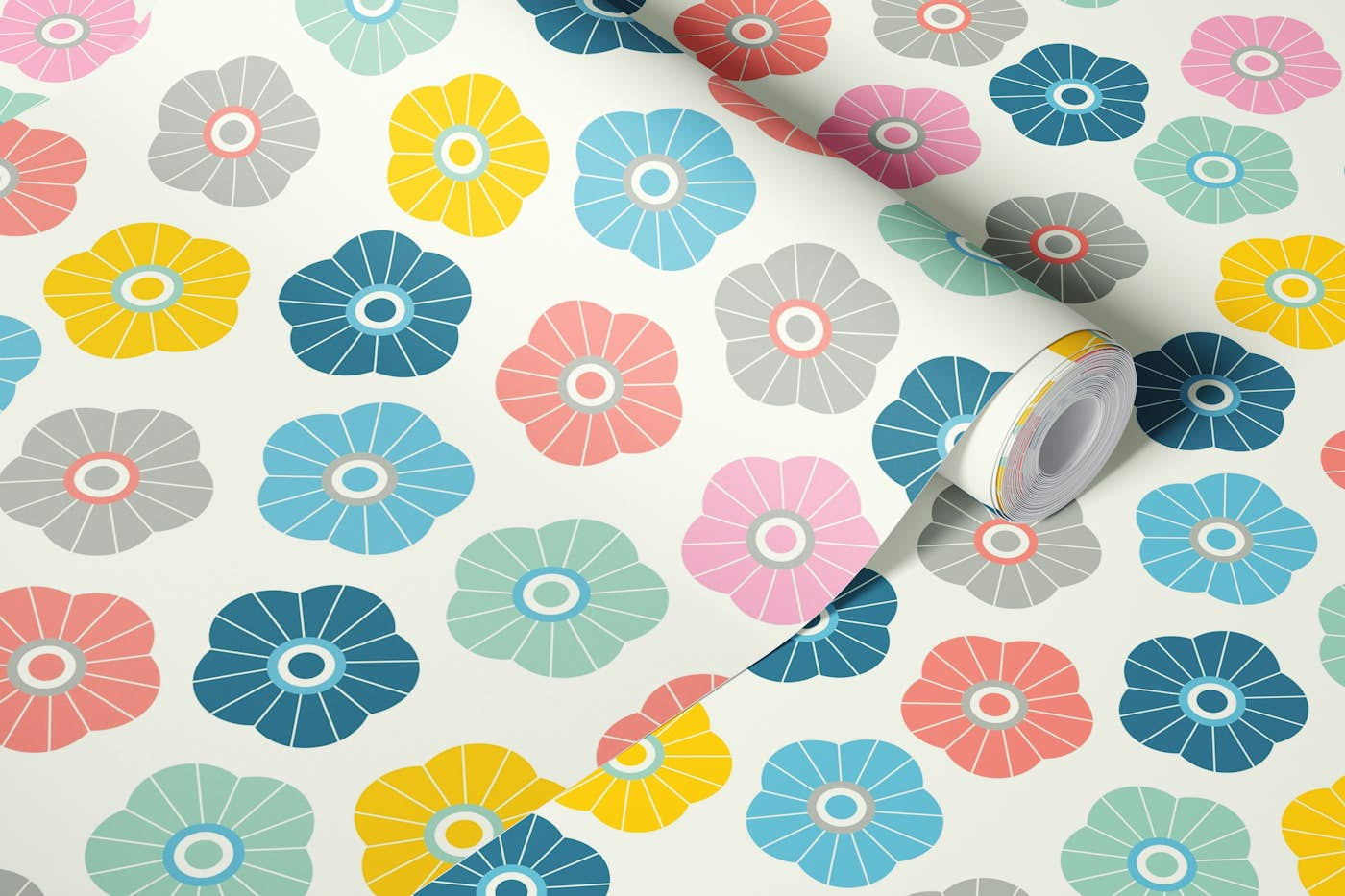 SPRING DAISIES Fresh Floral - Pastel on Cream wallpaper roll