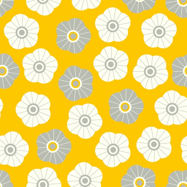 SPRING DAISIES Fresh Floral - Gray on Yellow