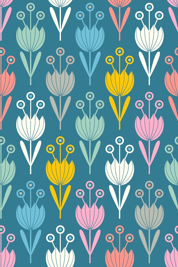 SPRING TULIPS Fresh Floral - Pastels on Teal