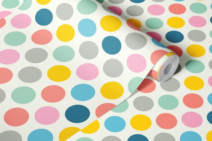 SPRING DOTSY Fresh Polka Dots Pastel on Creamwallpaper roll