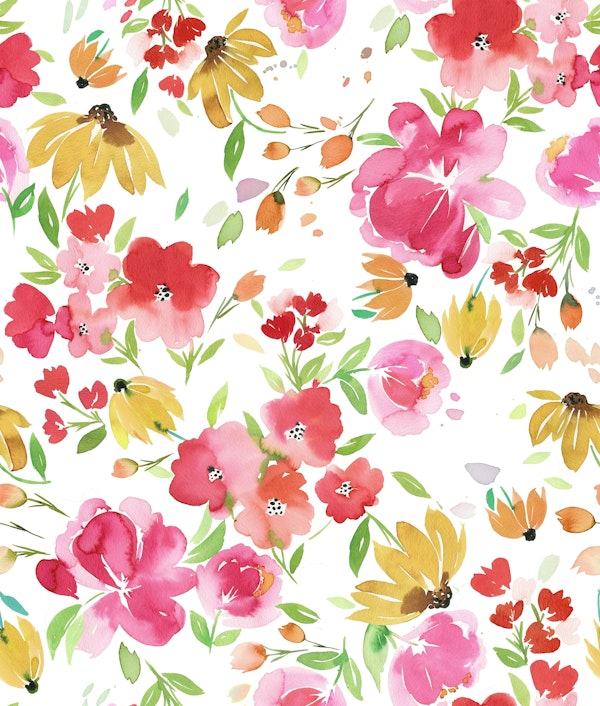 Spring Fresh Watercolor Red Pink Flowers