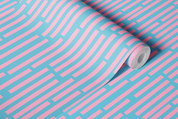 SHOWERS Vertical Geo Stripes - Pink on Bluewallpaper roll