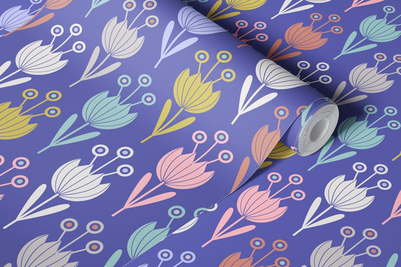 SPRING TULIPS Fresh Floral - Very Peri Purple wallpaper roll