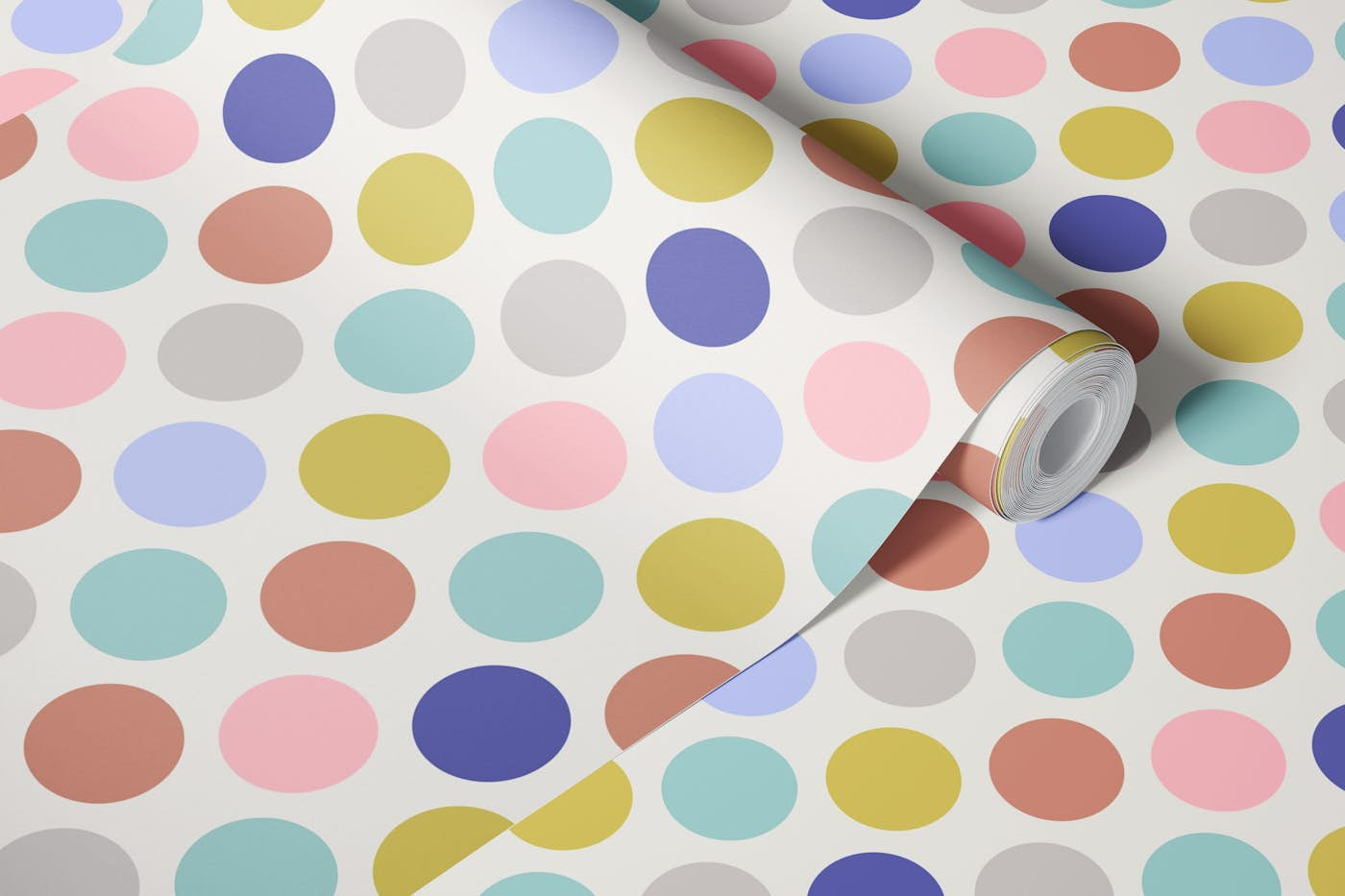 SPRING DOTSY Fresh Polka Dots Pastels on Gray wallpaper roll