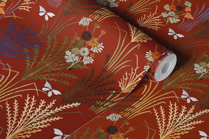 Eulalia flowers- Japanese art - mediumwallpaper roll