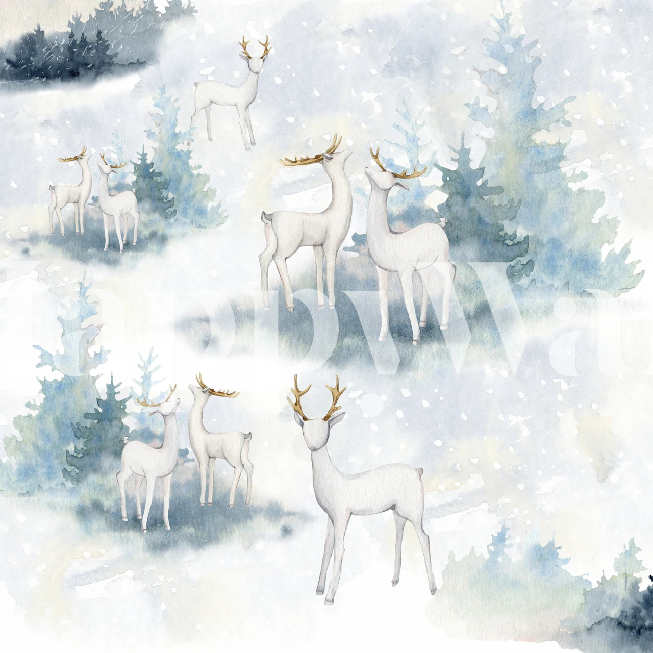 Winter forest wallpaper with deer and snow