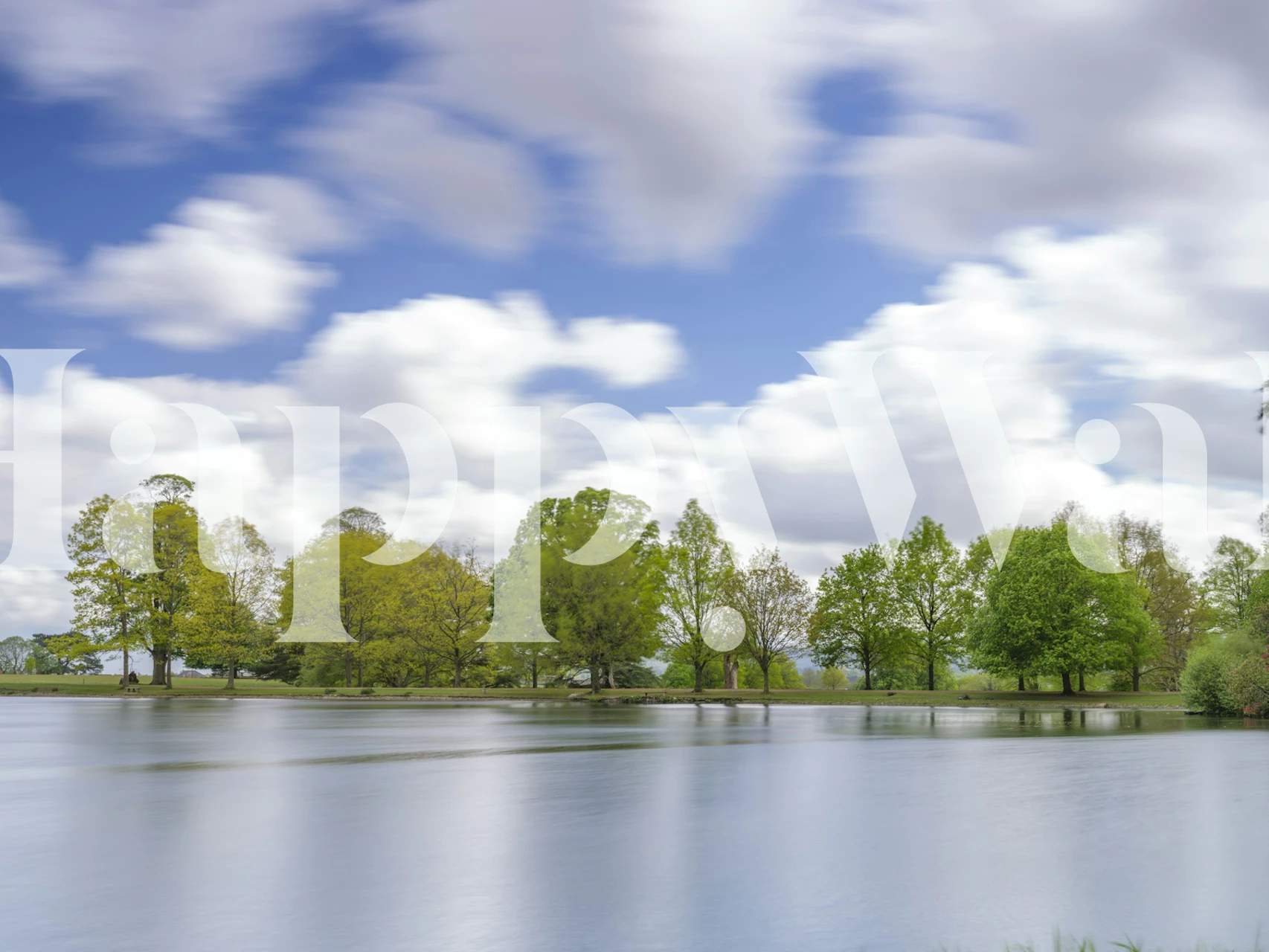 Fotomural paisaje sereno del lago con árboles y nubes