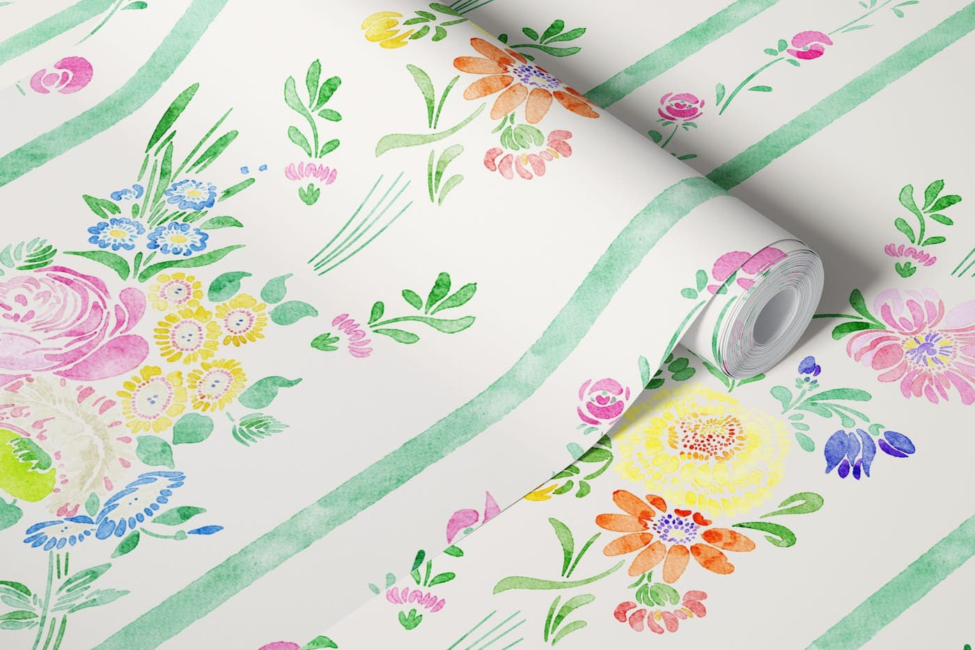 Vintage Flowers Stripes - large wallpaper roll