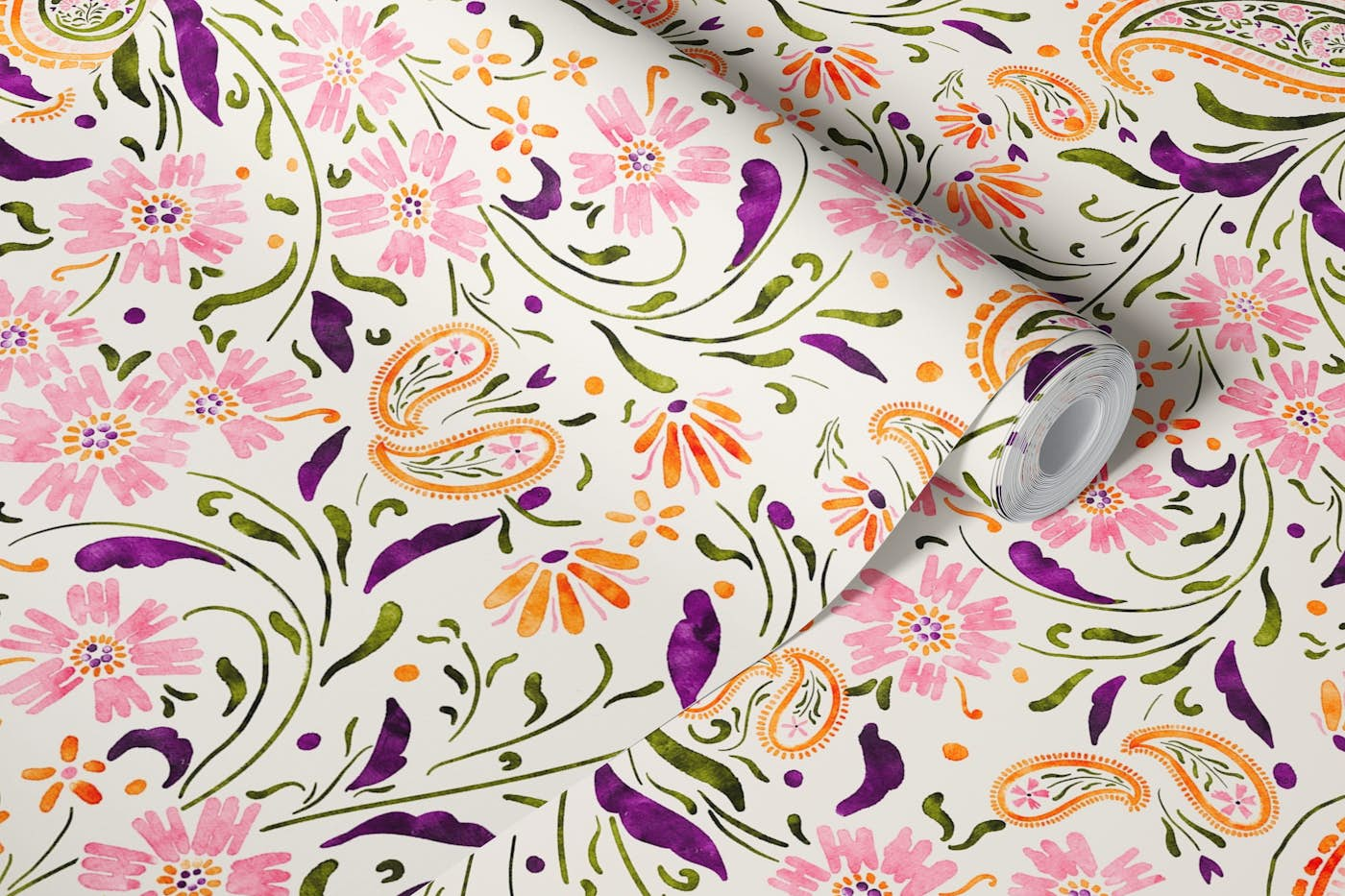 Floral paisley garden - large wallpaper roll