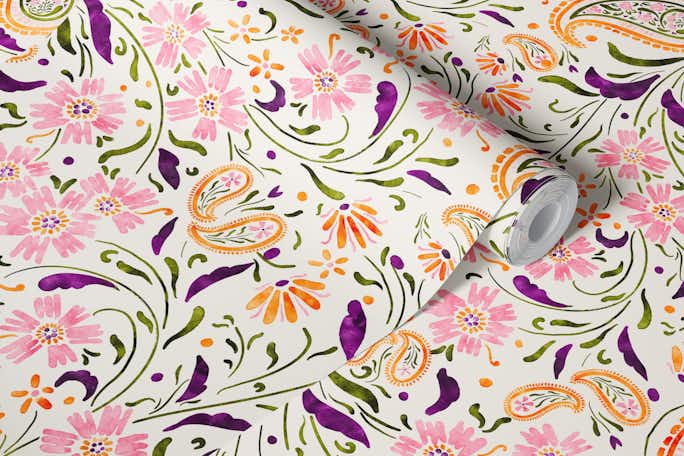 Floral paisley garden - largewallpaper roll