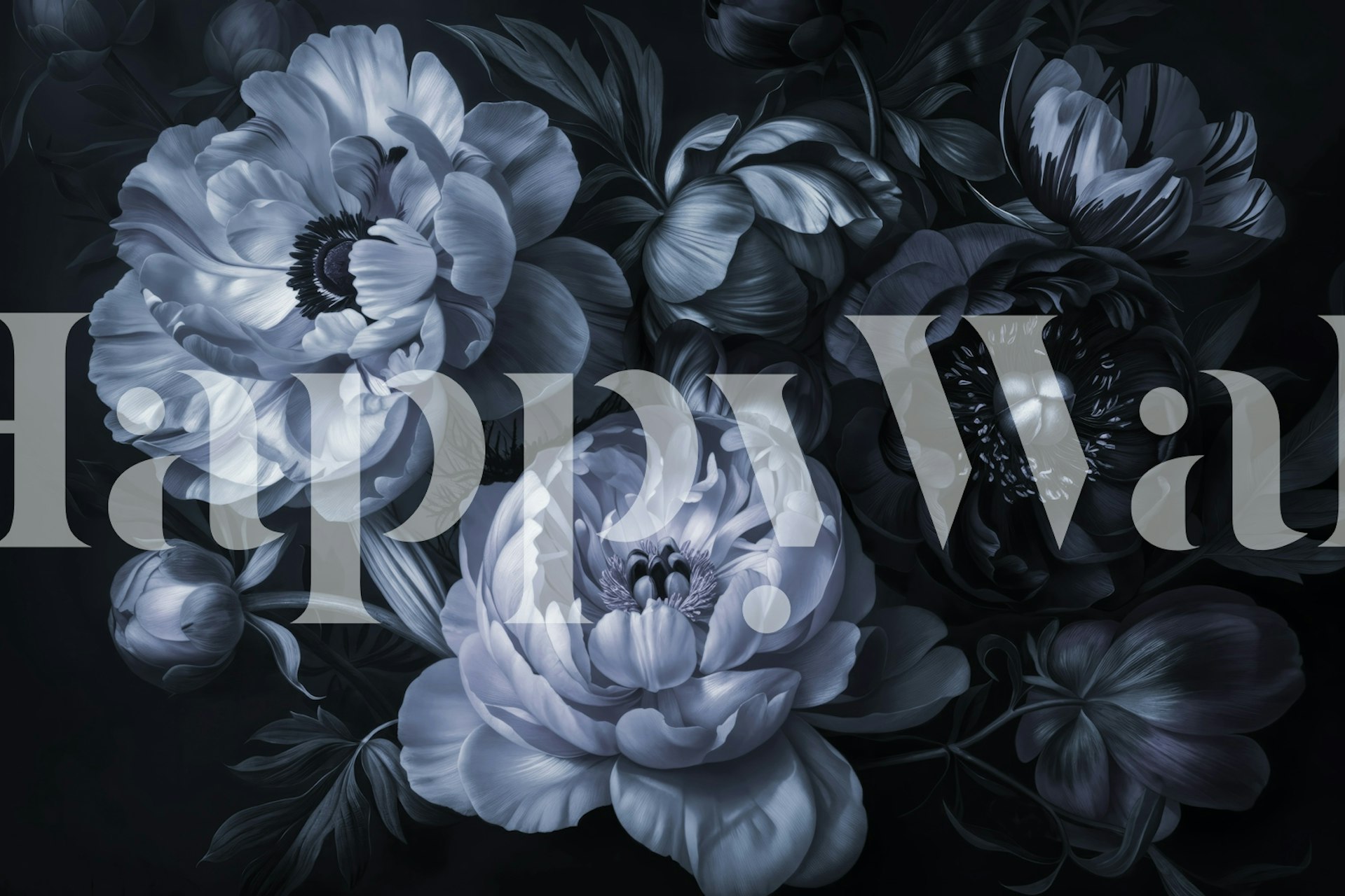 Dark moody floral tapeta v místnosti