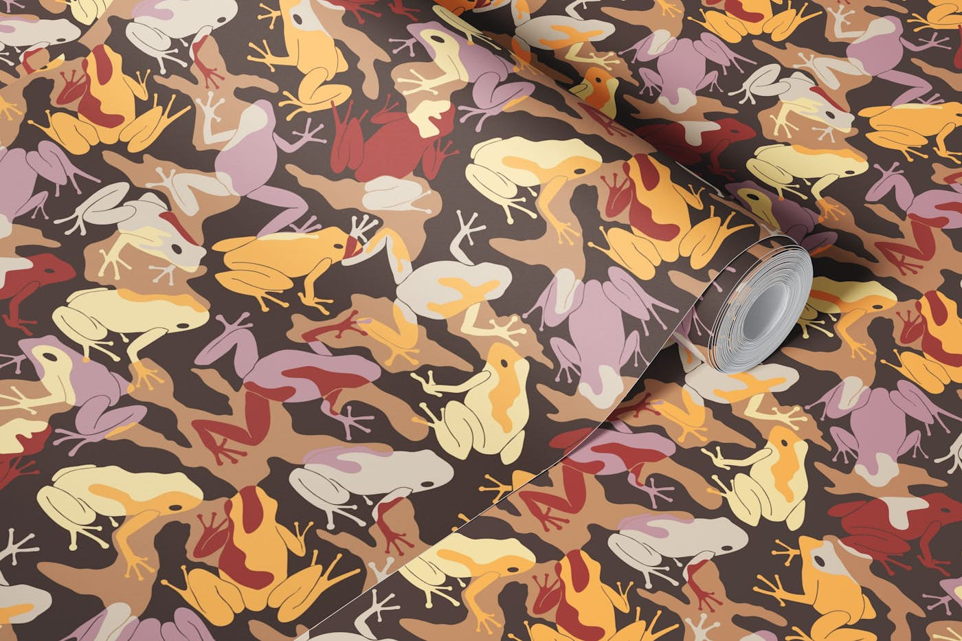 Frog camouflage warm earth tones wallpaper roll