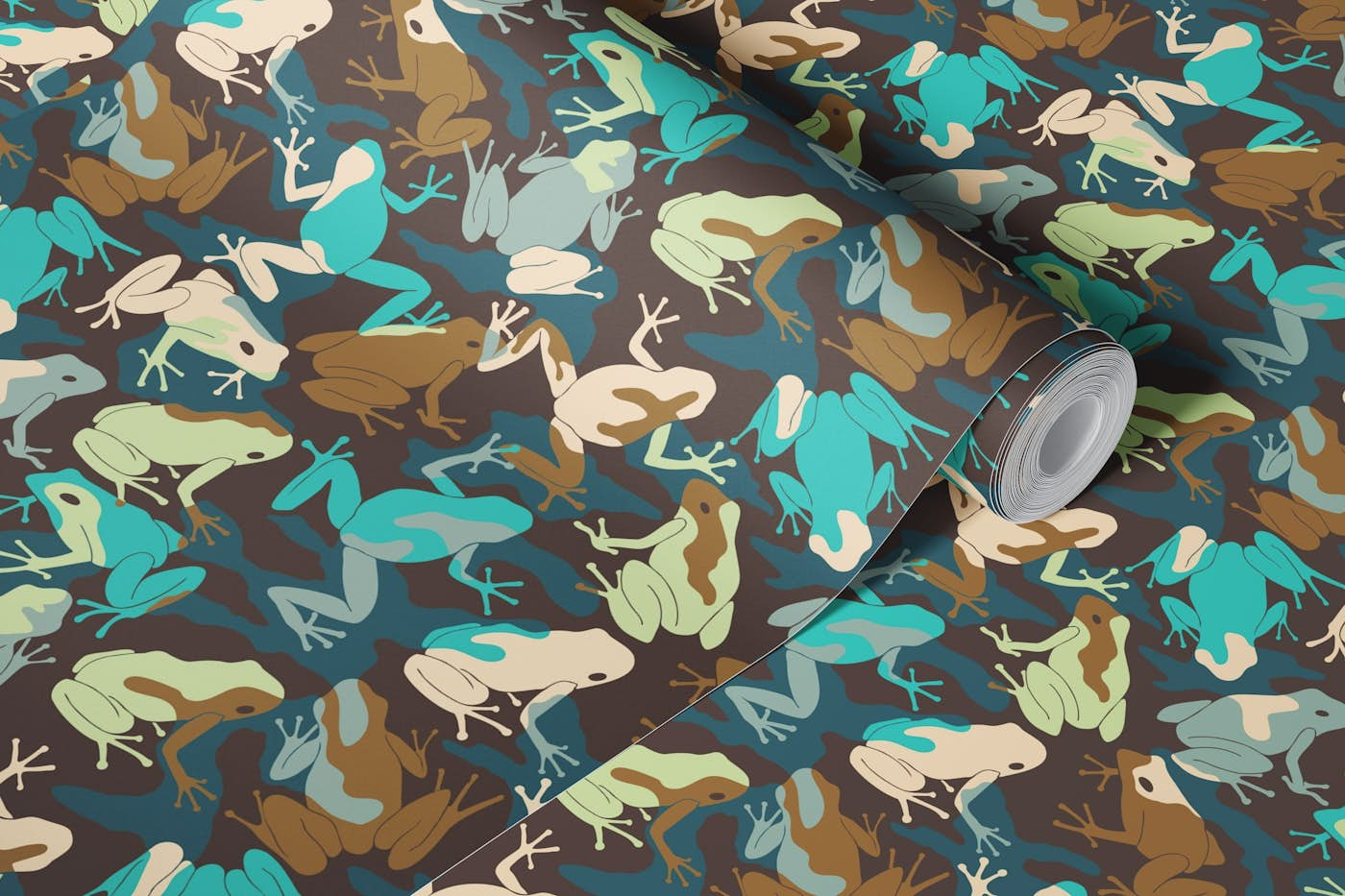 Frog camouflage teal turquoise mud wallpaper roll