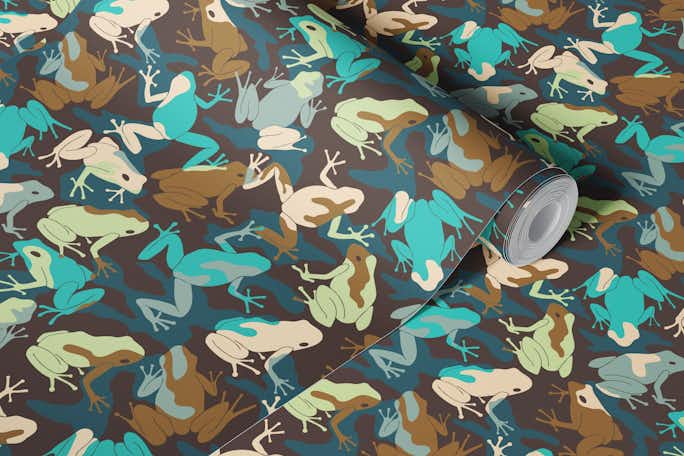 Frog camouflage teal turquoise mudwallpaper roll