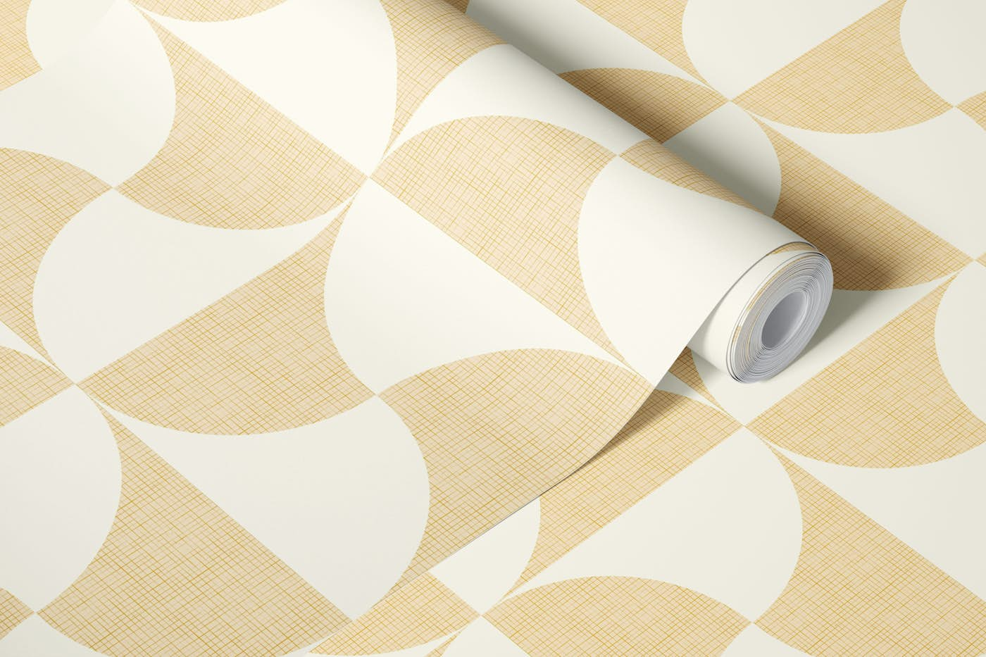 mid century tiles white on linen (M) wallpaper roll