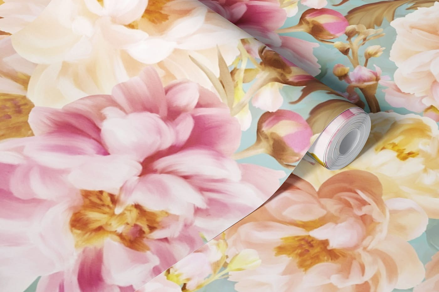 Opulent Baroque Springflowers Peonies Pattern wallpaper roll