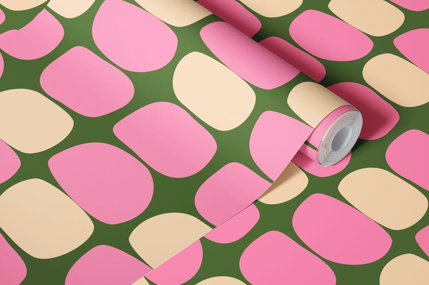 Pink and Green Jellybean Dots wallpaper roll