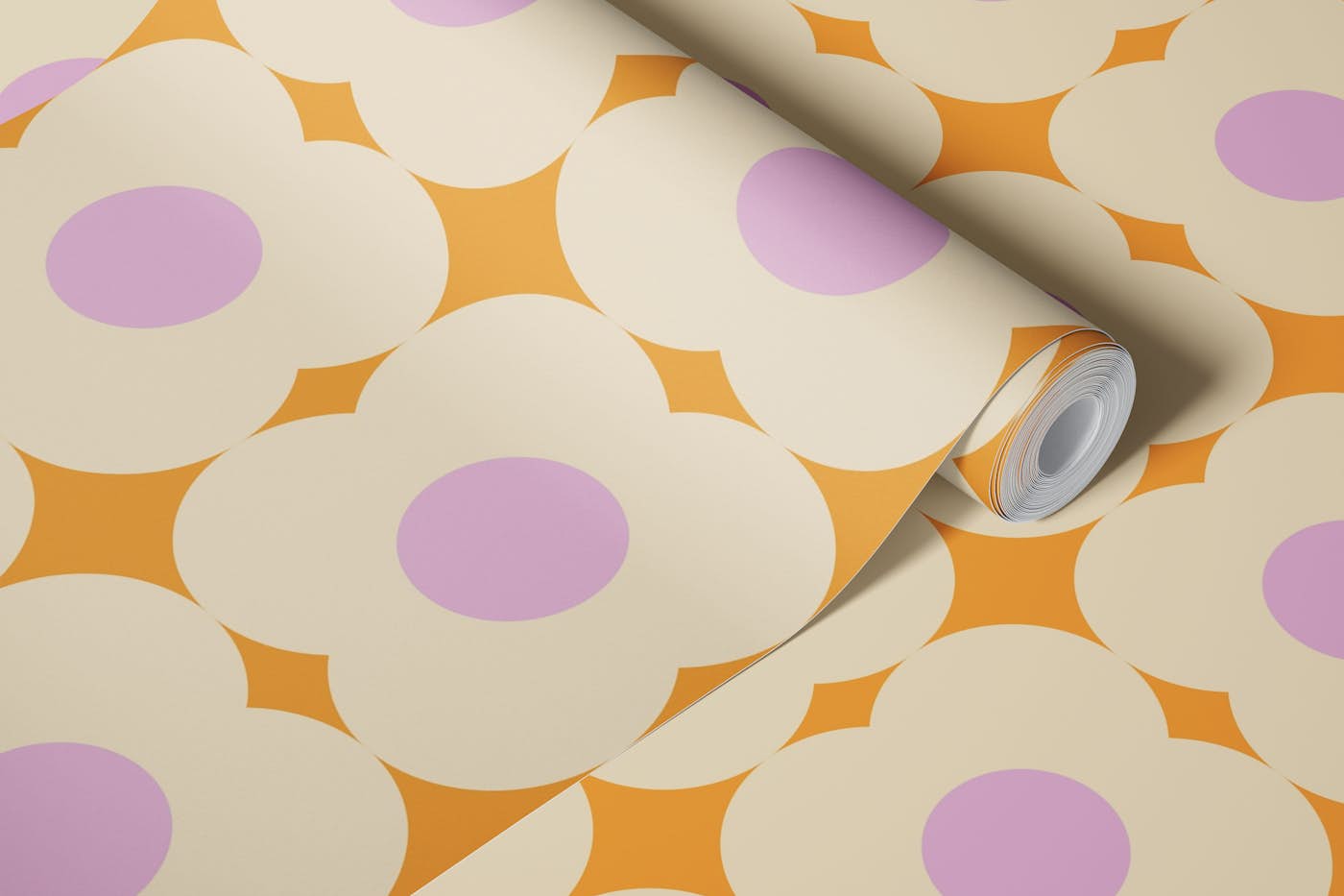 Yellow and Cream Retro Geometric Flowers Big wallpaper roll