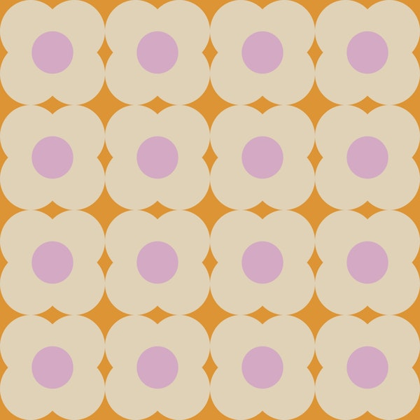 Yellow and Cream Retro Geometric Flowers Big