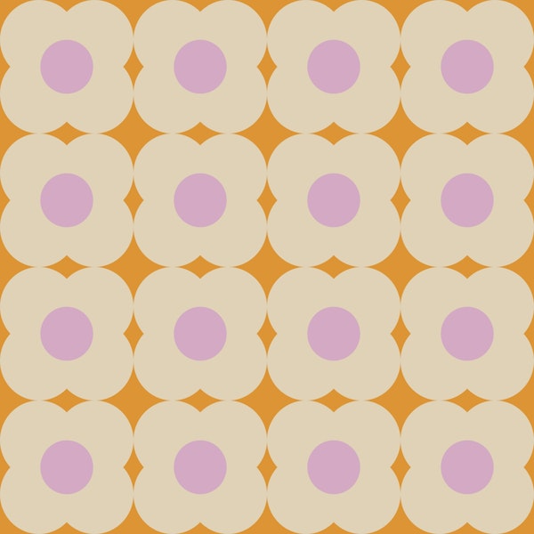 Retro Geometric Flowers in Yellow Small Scale