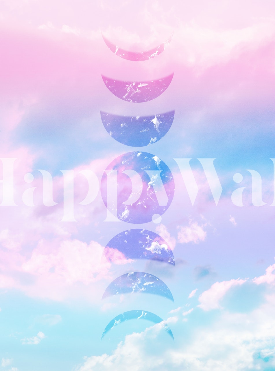 Pastel clouds and moon phases wallpaper in a room