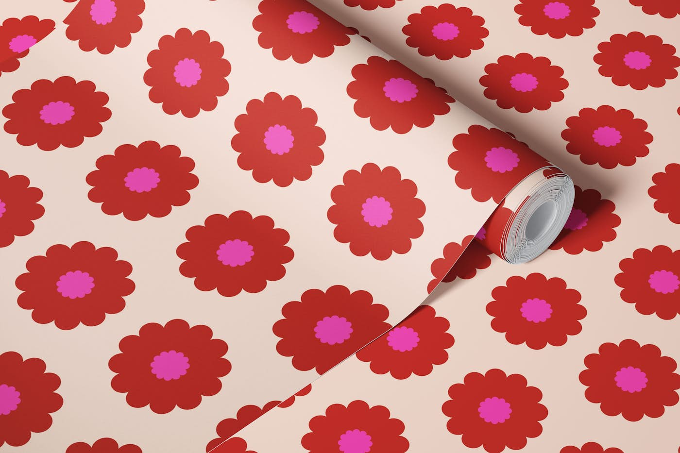 Retro Pop Flowers in Pink and Red wallpaper roll