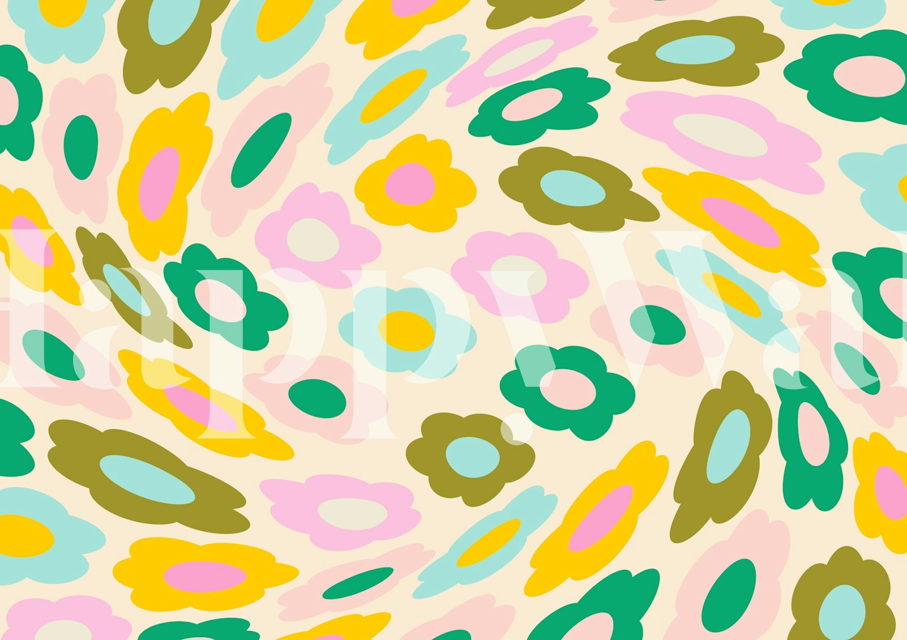 Trippy Abstract Spring Flowers tapet i ett rum