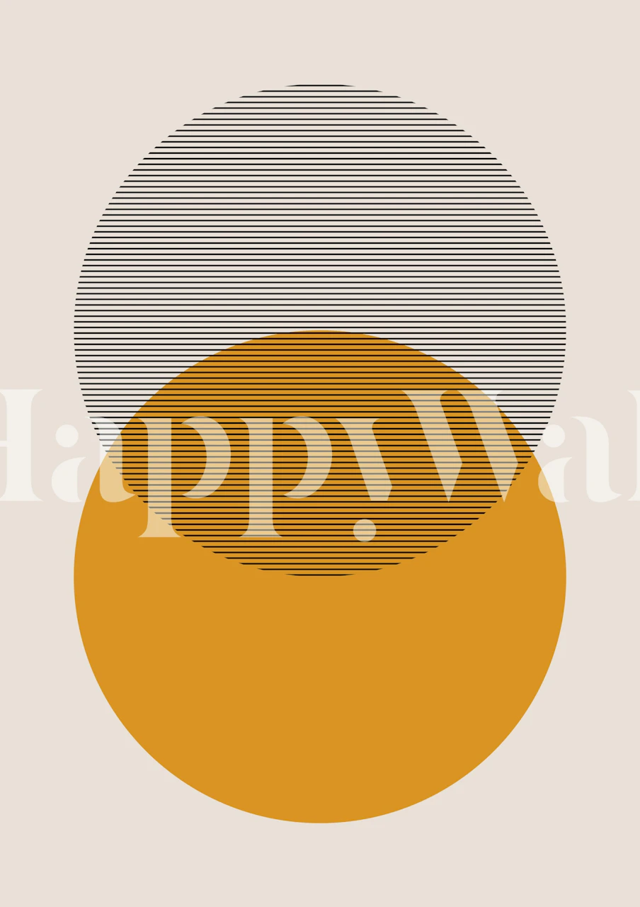 Mid Century Modern Shapes i gult vægmaleri med overlappende geometriske cirkler