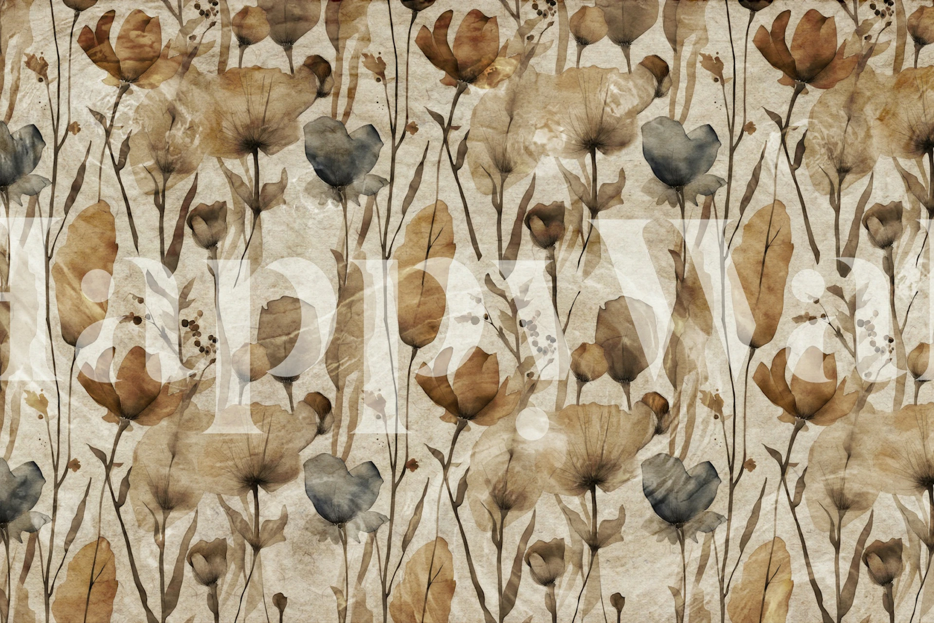 Muted beige dry flowers wallpaper design